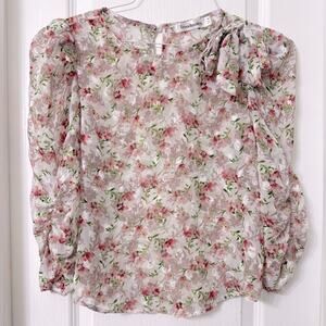 Trendmates pink sheer floral puff rouching sleeve size M